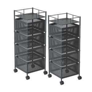 SOGA 2X 4 Tier Steel Square Rotating Kitchen Cart Multi-Functional Shelves Portable Storage Organizer with Wheels, Garden, Tools & Hardware, Garage Storage & Organisation, Utility Shelves, , ,  - NZ DEPOT 1