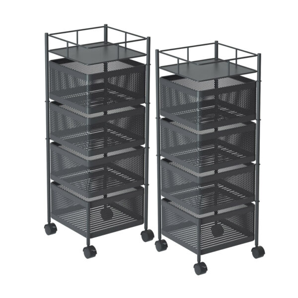 SOGA 2X 4 Tier Steel Square Rotating Kitchen Cart Multi-Functional Shelves Portable Storage Organizer with Wheels, Garden, Tools & Hardware>Garage Storage & Organisation>Utility Shelves, , , , ,  - NZ DEPOT 1