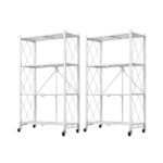 SOGA 2X 4 Tier Steel White Foldable Kitchen Cart Multi-Functional Shelves Portable Storage Organizer with Wheels, Garden, Tools & Hardware, Garage Storage & Organisation, Utility Shelves, , ,  - NZ DEPOT 1