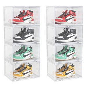 SOGA 2X 4 Tier Transparent Portable Shoe Organiser Sneaker Footwear Folding Plastic Bin Stackable Storage Box with Magnetic Door, Furniture, Storage & Shelving, Shoe Storage, , , Slow Cookers & Pressure Cookers - NZ DEPOT 1