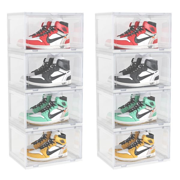 SOGA 2X 4 Tier Transparent Portable Shoe Organiser Sneaker Footwear Folding Plastic Bin Stackable Storage Box with Magnetic Door, Furniture>Storage & Shelving>Shoe Storage, , , , ,  - NZ DEPOT 1