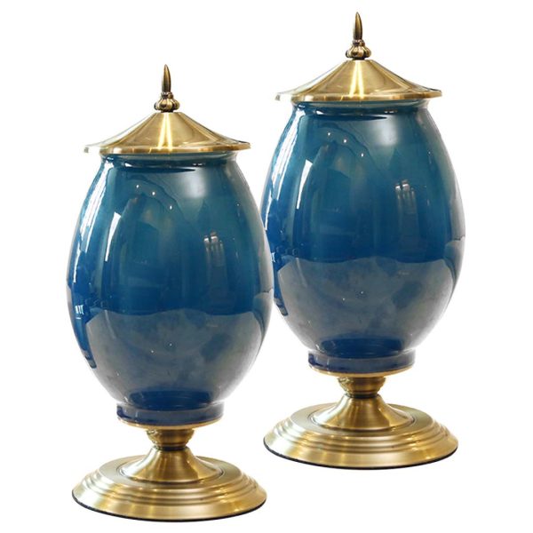 SOGA 2X 40cm Ceramic Oval Flower Vase with Gold Metal Base Dark Blue, Home & Living>Home Decor>Vases, , , , ,  - NZ DEPOT 1