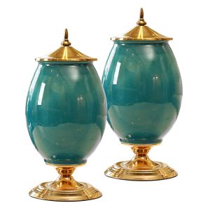 SOGA 2X 40cm Ceramic Oval Flower Vase with Gold Metal Base Green, Home & Living, Home Decor, Vases, , ,  - NZ DEPOT 1