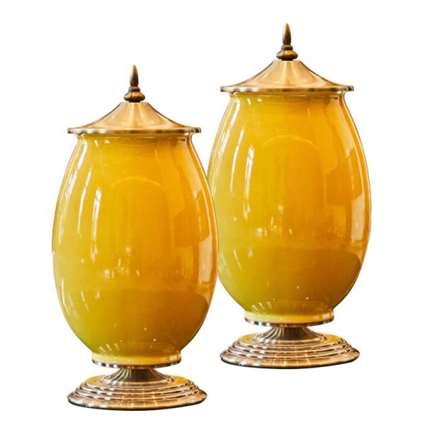 Soga 2X 40Cm Ceramic Oval Flower Vase With Gold Metal Base Yellow, Home &Amp; Living, Home Decor, Vases, , ,  - Nz Depot 1