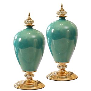 SOGA 2X 42cm Ceramic Oval Flower Vase with Gold Metal Base Green, Home & Living, Home Decor, Vases, , ,  - NZ DEPOT 1