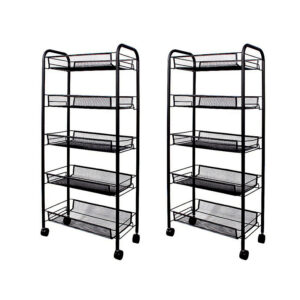 SOGA 2X 5 Tier Steel Black Bee Mesh Kitchen Cart Multi-Functional Shelves Portable Storage Organizer with Wheels, Garden, Tools & Hardware, Garage Storage & Organisation, Utility Shelves, , ,  - NZ DEPOT 1