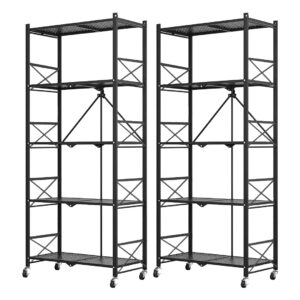 SOGA 2X 5 Tier Steel Black Foldable Display Stand Multi Functional Shelves Portable Storage Organizer with Wheels NZ DEPOT - NZ DEPOT