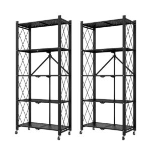 SOGA 2X 5 Tier Steel Black Foldable Kitchen Cart Multi-Functional Shelves Portable Storage Organizer with Wheels, Garden, Tools & Hardware, Garage Storage & Organisation, Utility Shelves, , ,  - NZ DEPOT 1