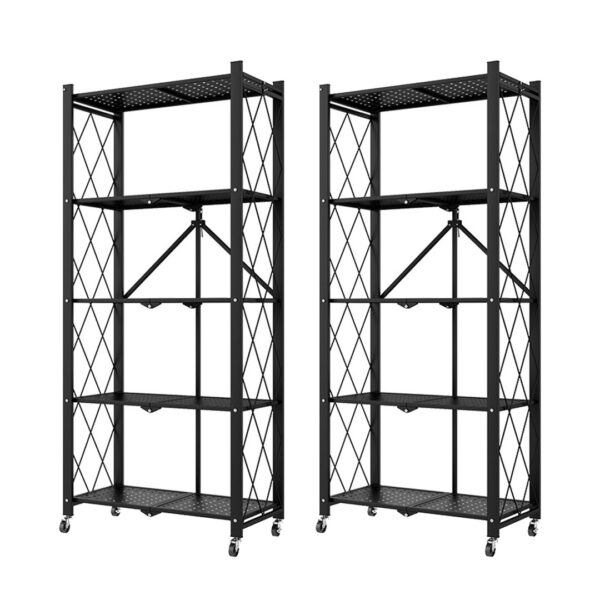 Soga 2X 5 Tier Steel Black Foldable Kitchen Cart Multi-Functional Shelves Portable Storage Organizer With Wheels, Garden, Tools &Amp; Hardware, Garage Storage &Amp; Organisation, Utility Shelves, , ,  - Nz Depot 1