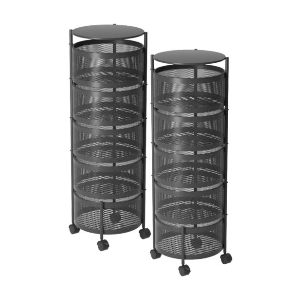 SOGA 2X 5 Tier Steel Round Rotating Kitchen Cart Multi-Functional Shelves Portable Storage Organizer with Wheels, Garden, Tools & Hardware>Garage Storage & Organisation>Utility Shelves, , , , ,  - NZ DEPOT 1