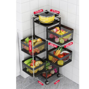 SOGA 2X 5 Tier Steel Square Rotating Kitchen Cart Multi-Functional Shelves Portable Storage Organizer with Wheels, Garden, Tools & Hardware, Garage Storage & Organisation, Utility Shelves, , ,  - NZ DEPOT 2