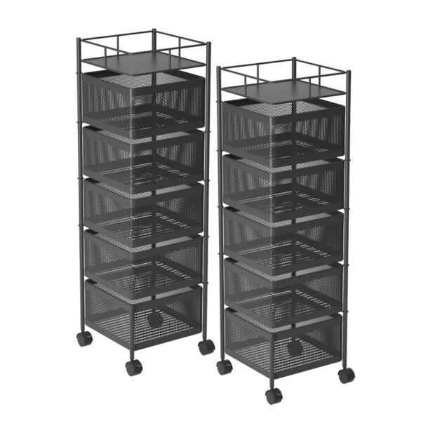 SOGA 2X 5 Tier Steel Square Rotating Kitchen Cart Multi-Functional Shelves Portable Storage Organizer with Wheels, Garden, Tools & Hardware>Garage Storage & Organisation>Utility Shelves, , , , ,  - NZ DEPOT 1
