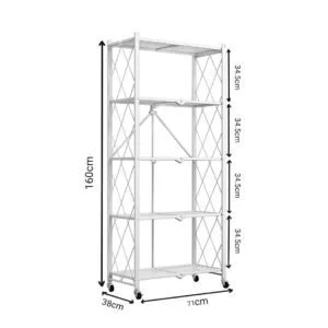 Buy SOGA 2X 5 Tier Steel White Foldable Kitchen Cart Multi-Functional Shelves Portable Storage Organizer with Wheels Online - Garden, Tools & Hardware/Garage Storage & Organisation/Utility Shelves - 2 - NZ Depot Free Shipping