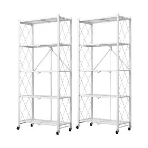 Buy SOGA 2X 5 Tier Steel White Foldable Kitchen Cart Multi-Functional Shelves Portable Storage Organizer with Wheels Online - Garden, Tools & Hardware/Garage Storage & Organisation/Utility Shelves - 1 - NZ Depot Free Shipping