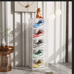 SOGA 2X 5 Tier Transparent Portable Shoe Organiser Sneaker Footwear Folding Plastic Bin Stackable Storage Box with Magnetic Door, Furniture, Storage & Shelving, Shoe Storage, , ,  - NZ DEPOT 2