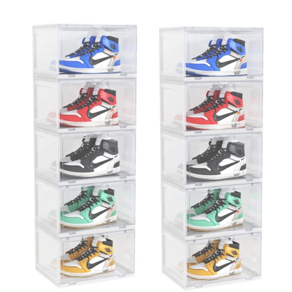 SOGA 2X 5 Tier Transparent Portable Shoe Organiser Sneaker Footwear Folding Plastic Bin Stackable Storage Box with Magnetic Door, Furniture, Storage & Shelving, Shoe Storage, , ,  - NZ DEPOT 1