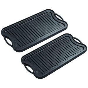 SOGA 2X 50.8cm Cast Iron Ridged Griddle Hot Plate Grill Pan BBQ Stovetop, Home & Living, Kitchen & Dining, Cookware, Frying Pans, ,  - NZ DEPOT 1