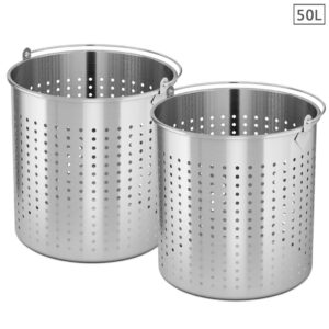 SOGA 2X 50L 18/10 Stainless Steel Perforated Stockpot Basket Pasta Strainer with Handle, home & living > kitchen & dining > cookware > stock & multi pots, , , , ,  - NZ DEPOT 1