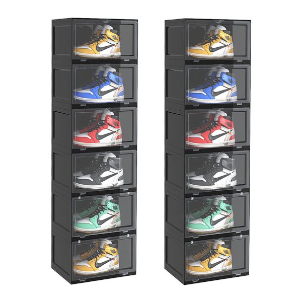 Soga 2X 6 Tier Black Portable Shoe Organiser Sneaker Footwear Folding Plastic Bin Stackable Storage Box With Magnetic Door, Furniture, Storage &Amp; Shelving, Shoe Storage, , ,  - Nz Depot 1