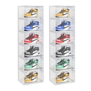 SOGA 2X 6 Tier Transparent Portable Shoe Organiser Sneaker Footwear Folding Plastic Bin Stackable Storage Box with Magnetic Door, Furniture, Storage & Shelving, Shoe Storage, , ,  - NZ DEPOT 1