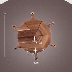 SOGA 2X  6 pcs Brown Round Divisible Wood Pizza Server Food Plate Board Pizza Paddle Cutting Board Home Decor, Kitchenware, Table Top, Servingware, Servingware Platter, ,  - NZ DEPOT 2