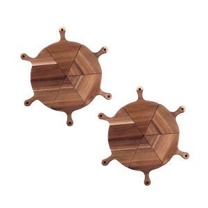 SOGA 2X  6 pcs Brown Round Divisible Wood Pizza Server Food Plate Board Pizza Paddle Cutting Board Home Decor, Kitchenware, Table Top, Servingware, Servingware Platter, ,  - NZ DEPOT 1