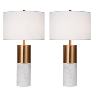 SOGA 2X 60cm White Marble Bedside Modern Desk Table Lamp Living Room Shade with Cylinder Base, Home & Living, Lighting, Indoor Lights, Lamps, Table Lamps,  - NZ DEPOT 1