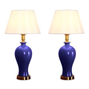 SOGA 2X Blue Ceramic Oval Table Lamp with Gold Metal Base, Home & Living, Lighting, Indoor Lights, Lamps, Table Lamps,  - NZ DEPOT 1