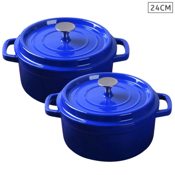 Soga 2X Cast Iron 24Cm Enamel Porcelain Stewpot Casserole Stew Cooking Pot With Lid Blue, Home &Amp; Living, Kitchen &Amp; Dining, Cookware, Casserole Dishes, ,  - Nz Depot 1