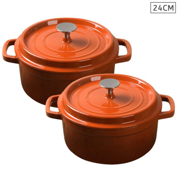 Soga 2X Cast Iron 24Cm Enamel Porcelain Stewpot Casserole Stew Cooking Pot With Lid Orange, Home &Amp; Living, Kitchen &Amp; Dining, Cookware, Casserole Dishes, ,  - Nz Depot 1