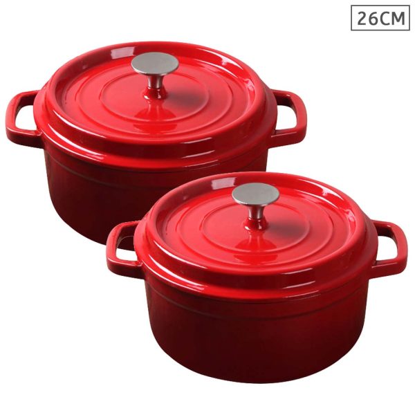 Soga 2X Cast Iron 26Cm Enamel Porcelain Stewpot Casserole Stew Cooking Pot With Lid Red, Home &Amp; Living, Kitchen &Amp; Dining, Cookware, Casserole Dishes, ,  - Nz Depot 1