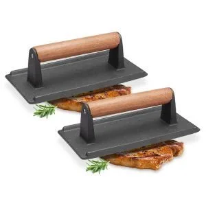 Buy SOGA 2X Cast Iron Bacon Meat Steak Press Grill BBQ with Wood Handle Weight Plate Online - Electronics & Appliances/Appliances/Small Kitchen Appliances/Benchtop Cooking/Sandwich Presses & Grills - 1 - NZ Depot Free Shipping