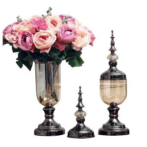 SOGA 2X Clear Glass Flower Vase with Lid and Pink Flower Filler Vase Black Set, Home & Living, Home Decor, Vases, , ,  - NZ DEPOT 1