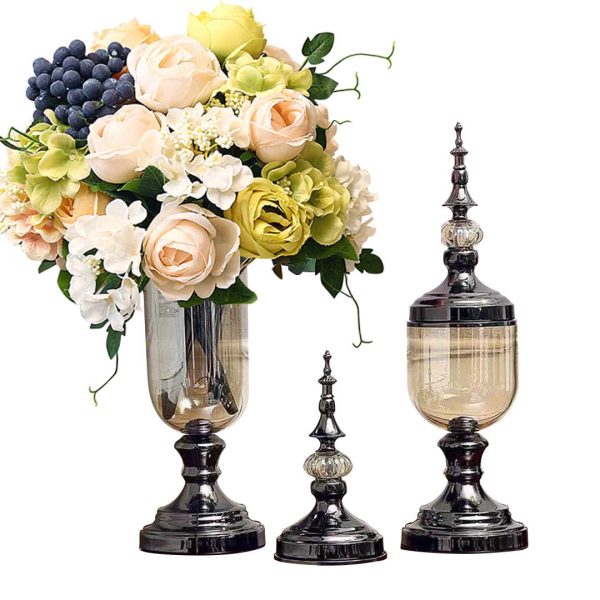 SOGA 2X Clear Glass Flower Vase with Lid and White Flower Filler Vase Black Set, Home & Living, Home Decor, Vases, , ,  - NZ DEPOT 1