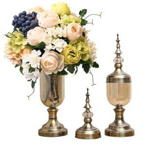 Soga 2X Clear Glass Flower Vase With Lid And White Flower Filler Vase Bronze Set Nz Depot - Nz Depot