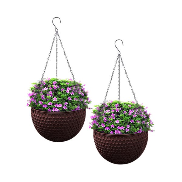 SOGA 2X Coffee Small Hanging Resin Flower Pot Self Watering Basket Planter Outdoor Garden Decor, Home & Living>Home Decor>Indoor Pots, Planters and Plant Stands, , , , ,  - NZ DEPOT 1