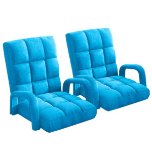 SOGA 2X Foldable Lounge Cushion Adjustable Floor Lazy Recliner Chair with Armrest Blue NZ DEPOT - NZ DEPOT