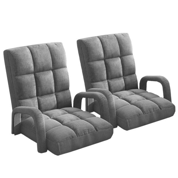 SOGA 2X Foldable Lounge Cushion Adjustable Floor Lazy Recliner Chair with Armrest Grey, Furniture, Living Room Furniture, Occasional Chairs, , ,  - NZ DEPOT 1