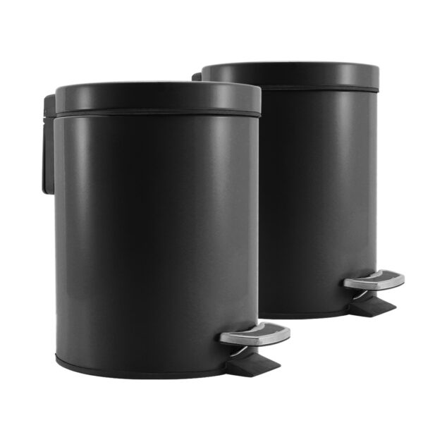 SOGA 2X Foot Pedal Stainless Steel Rubbish Recycling Garbage Waste Trash Bin Round 12L Black, Home & Living, Kitchen & Dining, Kitchen Storage, Kitchen Bins, ,  - NZ DEPOT 1