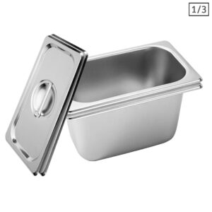 SOGA 2X Gastronorm GN Pan Full Size 1/3 GN Pan 15cm Deep Stainless Steel Tray With Lid, Home & Living, Kitchen & Dining, Bakeware, Baking Trays, ,  - NZ DEPOT 1