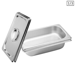 SOGA 2X Gastronorm GN Pan Full Size 1/3 GN Pan 6.5 cm Deep Stainless Steel Tray With Lid, Home & Living, Kitchen & Dining, Bakeware, Baking Trays, , juicers - NZ DEPOT 1