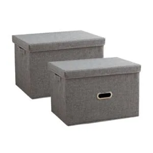 Buy SOGA 2X Grey Medium Foldable Canvas Storage Box Cube Clothes Basket Organiser Home Decorative Box Online - Furniture/Storage & Shelving/Home Storage - 1 - NZ Depot Free Shipping