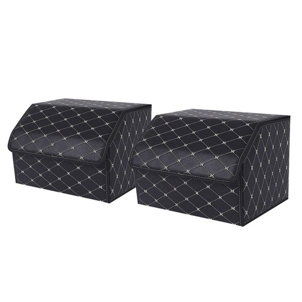 SOGA 2X Leather Car Boot Collapsible Foldable Trunk Cargo Organizer Portable Storage Box Black/Gold Stitch Medium, Garden, Tools & Hardware>Automotive Parts & Accessories>Accessories & Car Care>Interior Accessories, , , , ,  - NZ DEPOT 1