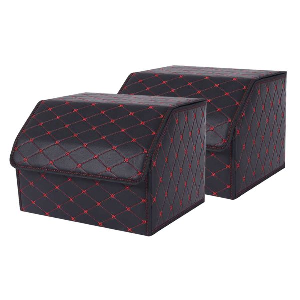 SOGA 2X Leather Car Boot Collapsible Foldable Trunk Cargo Organizer Portable Storage Box Black/Red Stitch Medium, Garden, Tools & Hardware>Automotive Parts & Accessories>Accessories & Car Care>Interior Accessories, , , , ,  - NZ DEPOT 1