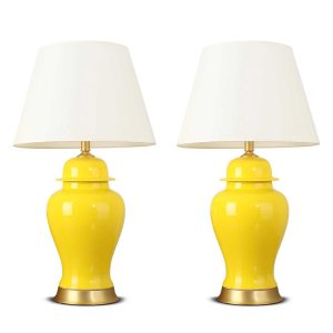 SOGA 2X Oval Ceramic Table Lamp with Gold Metal Base Desk Lamp Yellow, Home & Living, Lighting, Indoor Lights, Lamps, Table Lamps,  - NZ DEPOT 1