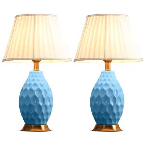 SOGA 2X Textured Ceramic Oval Table Lamp with Gold Metal Base Blue, Home & Living, Lighting, Indoor Lights, Lamps, Table Lamps,  - NZ DEPOT 1