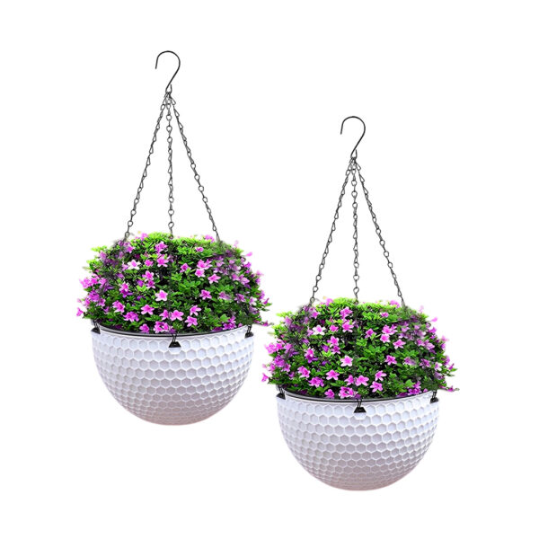 Soga 2X White Medium Hanging Resin Flower Pot Self Watering Basket Planter Outdoor Garden Decor - Nz Depot