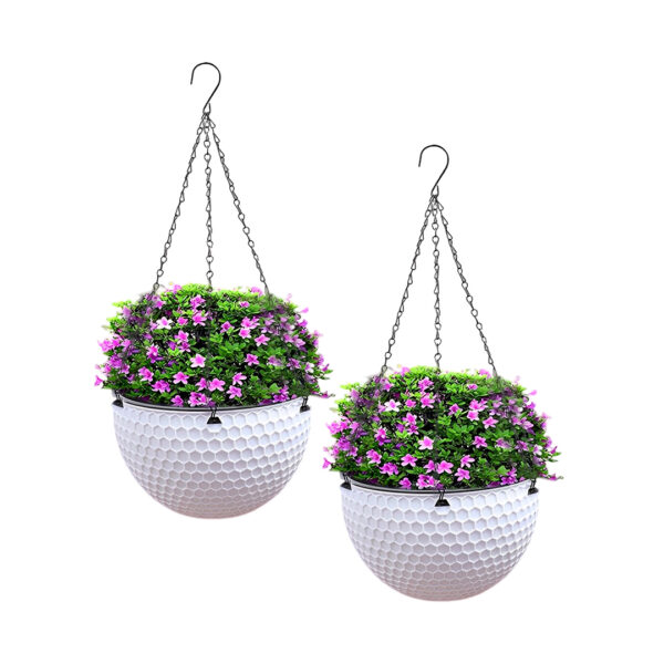 SOGA 2X White Small Hanging Resin Flower Pot Self Watering Basket Planter Outdoor Garden Decor, Home & Living>Home Decor>Indoor Pots, Planters and Plant Stands, , , , ,  - NZ DEPOT 1