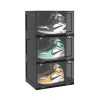 SOGA 3 Tier Black Portable Shoe Organiser Sneaker Footwear Folding Plastic Bin Stackable Storage Box with Magnet Doors, Furniture>Storage & Shelving>Shoe Storage, , , , ,  - NZ DEPOT 1