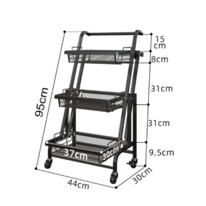 SOGA 3 Tier Steel Black Adjustable Kitchen Cart Multi-Functional Shelves Portable Storage Organizer with Wheels, Garden, Tools & Hardware, Garage Storage & Organisation, Utility Shelves, , ,  - NZ DEPOT 2